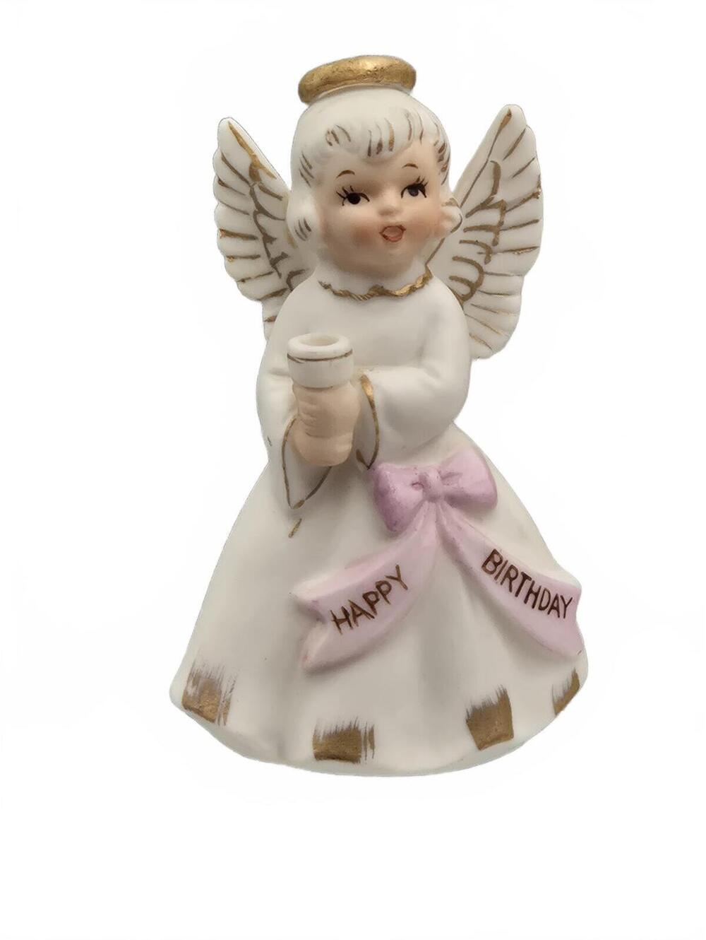 Lefton Vintage Birthday Angel Figurine Happy Birthday candle holder cake topper